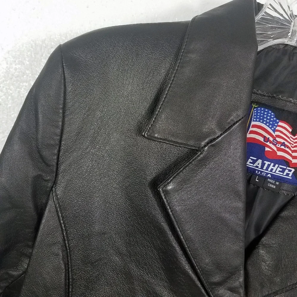 USA Leather Women's Black Button Down Jacket Coat - Picture 4 of 8